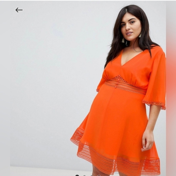 ❄️❄️ Like New ASOS CURVE orange Cut Out Dress Size 20 - Picture 3 of 7